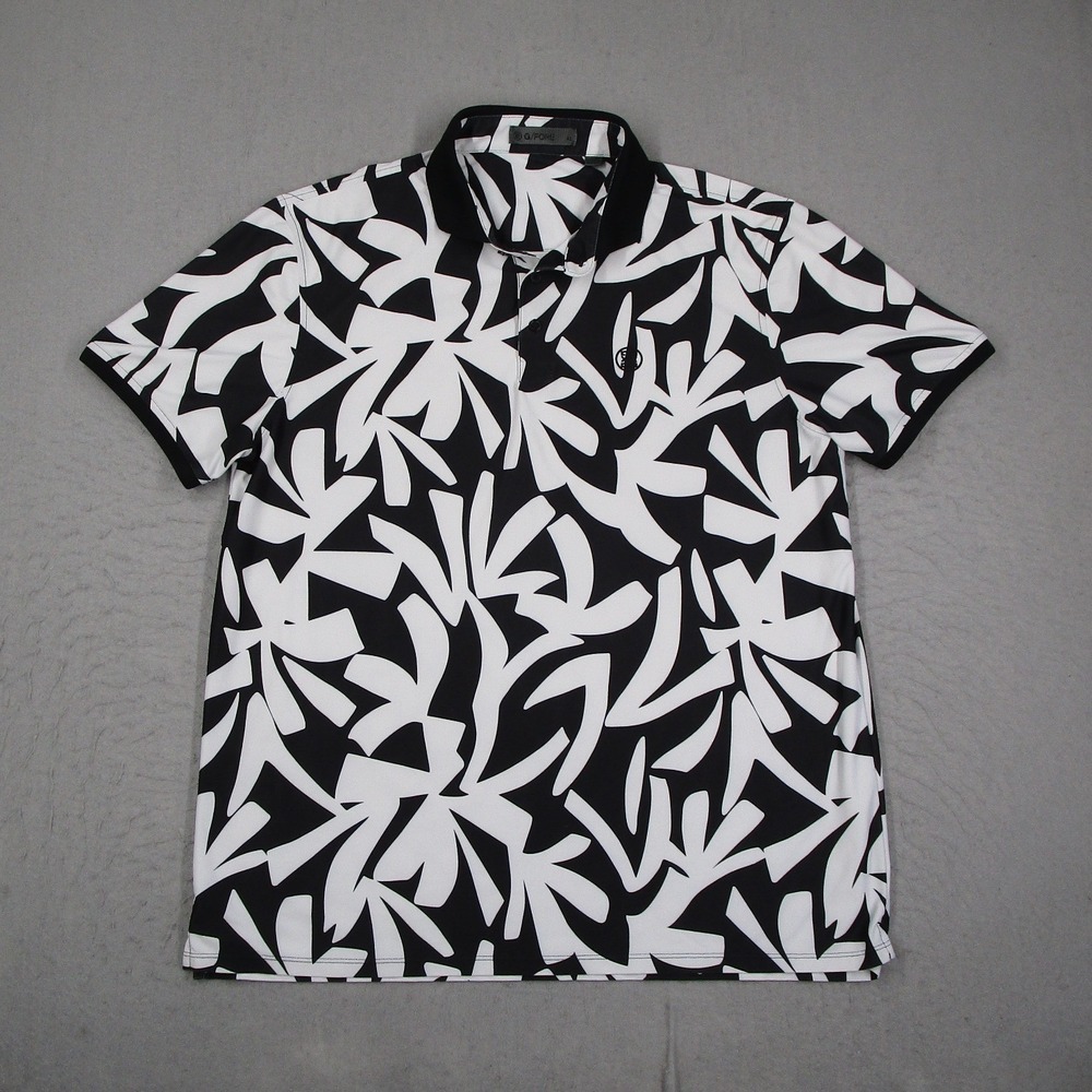 G/FORE Mens Onyx Abstract Print Golf Polo Shirt Black White GMP000018 XL
